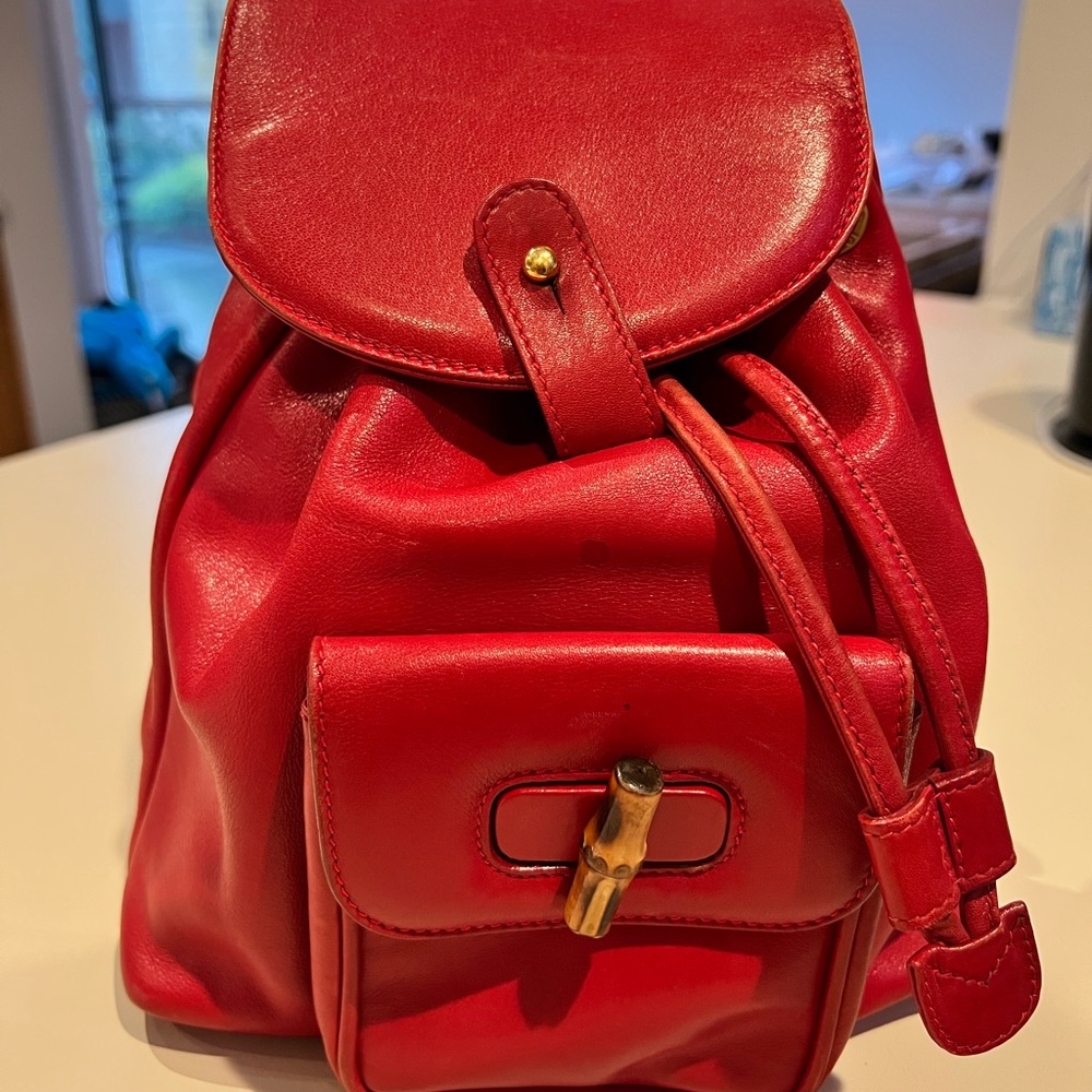Vintage Bamboo Gucci Backpack - Red